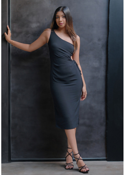 ANDREA ONE SHOULDER BLACK DRESS